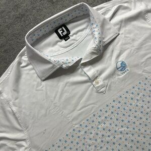 FootJoy Golf Polo Shirt Men L White Blue Foulard Print Stretch 28450 Performance
